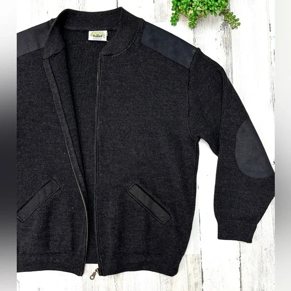 Aklanda Australian Dark Gray Merino Wool Shawl Zip Cardigan Mens Medium - Picture 4 of 10